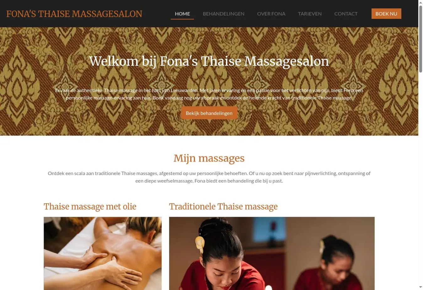 Schermafbeelding van de openbare website van Fona’s Thaise Massagesalon