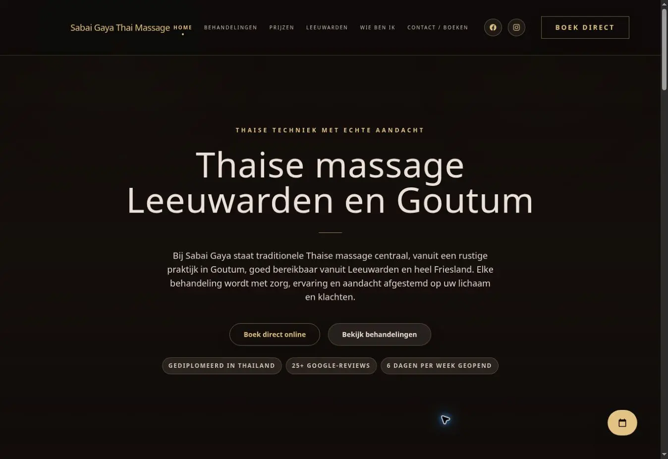 Schermafbeelding van de openbare website van Sabai Gaya Thai Massage