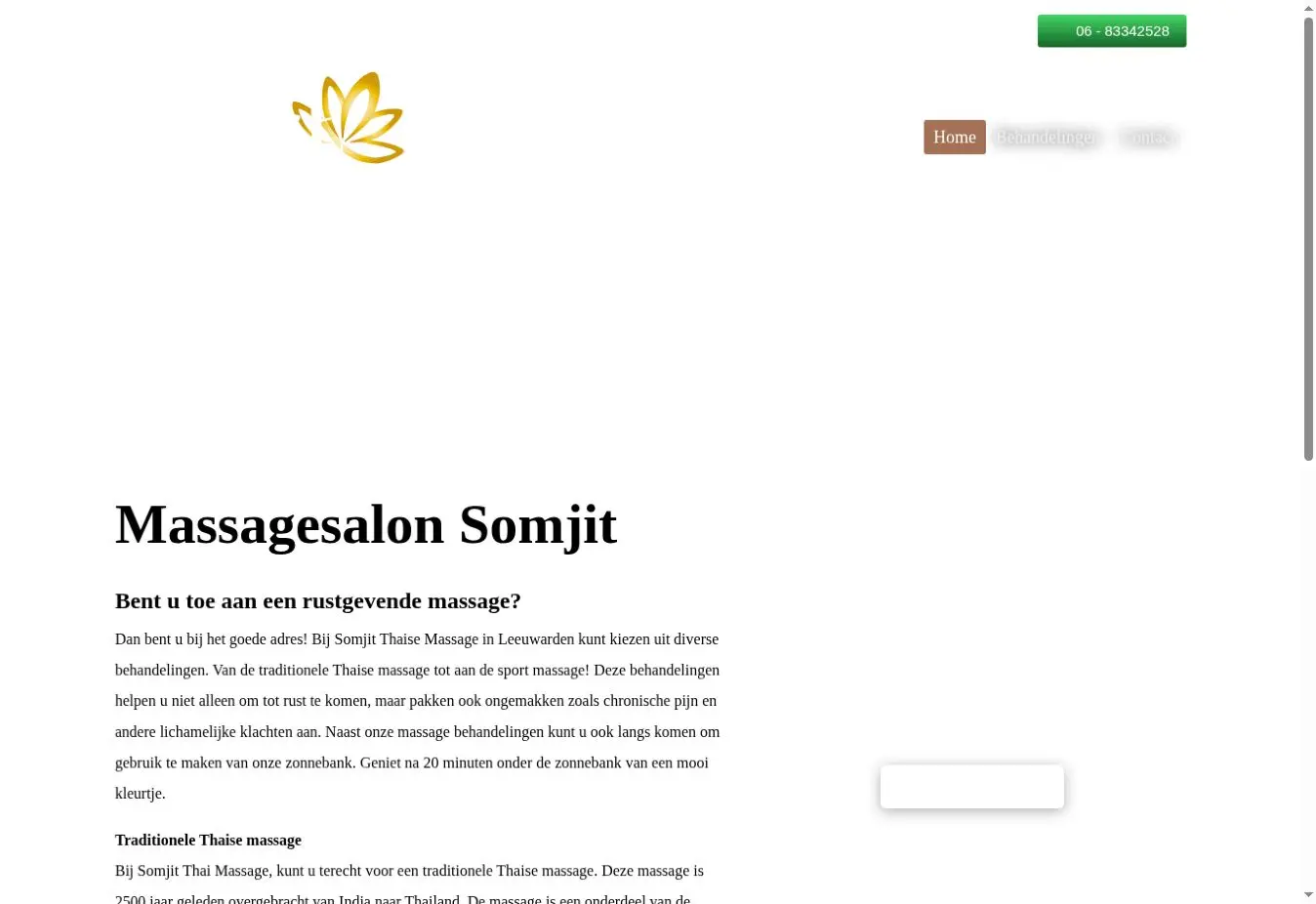 Schermafbeelding van de openbare website van Somjit Thai Massage