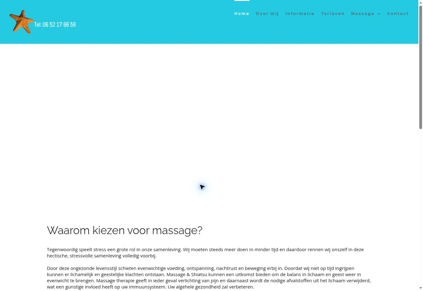 Schermafbeelding van de openbare website van Massagepraktijk Venter
